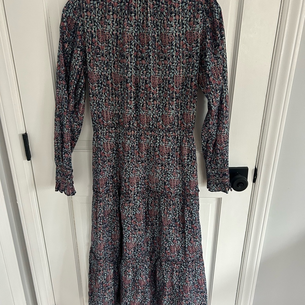 La Vie Rebecca Taylor Lilou Long Sleeve Ruffle Dress In Midnight Navy - Picture 6 of 7